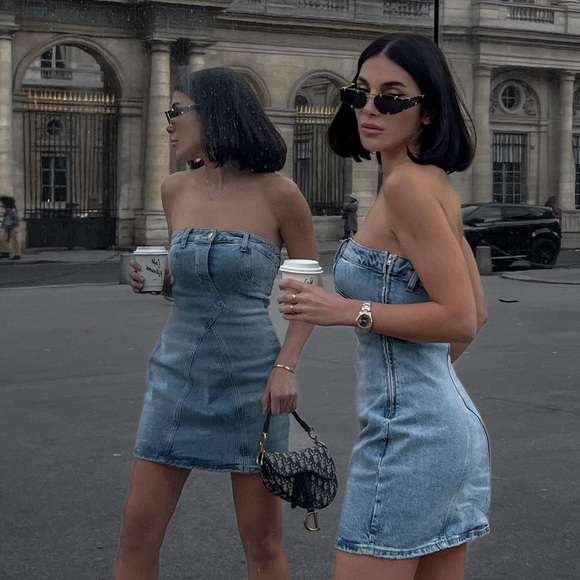Zara TRF strapless denim dress - Picture 5 of 16